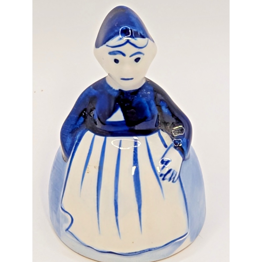 Delft Blue Vintage Dutch Woman Porcelain Bell Figurine 2.5" tall Hand Painted